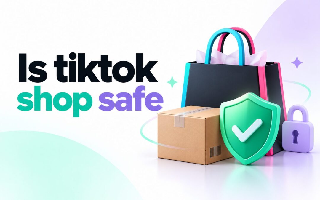 Shopper browsing TikTok Shop products on a smartphone with a security shield icon