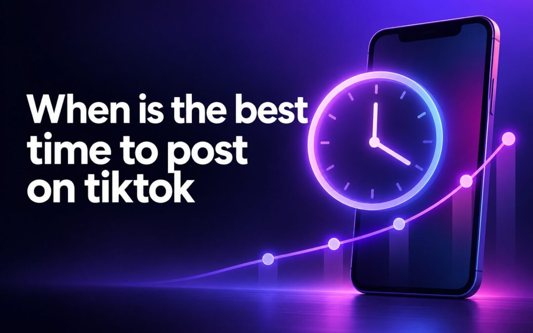 Clock beside a smartphone showing TikTok videos and audience activity peaks